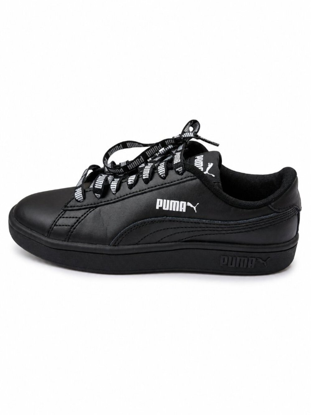 Puma Smash V2 Kids Size 4 Black Leather Sneakers Boys School Uniform Shoes